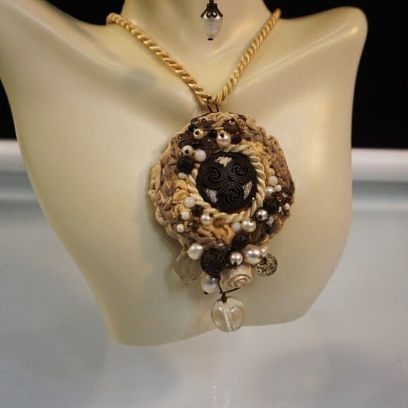 European Artisan Beaded Choker Necklace Earrings Set Boho Festival Hippie - Picture 2 of 10